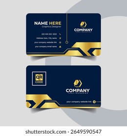 Elegant Navy Blue and Gold Business Card with Thin Line Frame