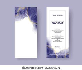 Elegant Navy Blue Gold Line Watercolor Menu Card Template
