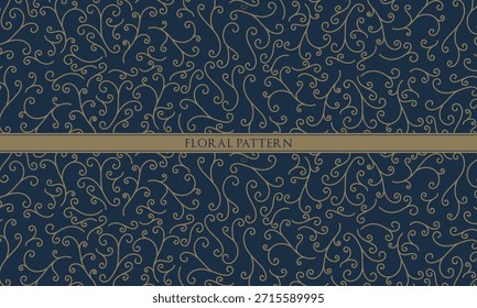 Elegant navy blue seamless pattern with golden swirls. Perfect for luxury packaging, high-end wallpaper, and sophisticated branding projects. 
