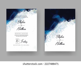 Elegant Navy Blue Watercolor Wedding Invitation Template