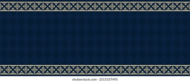 Elegante fundo azul marinho e padrão de ouro. De inspiração tailandesa. Textura geométrica de luxo perfeita para marca de luxo, papelaria de casamento ou embalagem de produto premium. Elegante azul e ouro estilo decorativo.