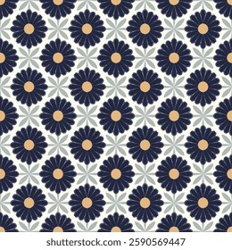 Elegant Navy and White Ornamental Tile Seamless Pattern