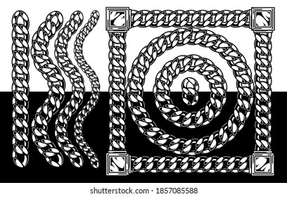 Elegante cepillo de patrón de cadena de collar en vintage de tipo monocromo aislado de ilustración vectorial