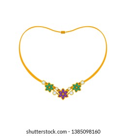 Elegant necklace with flowers made of precious stones. Vector illustration.