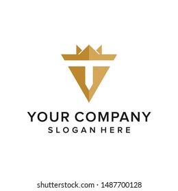 Elegant negative space initial T with crown logo design vector