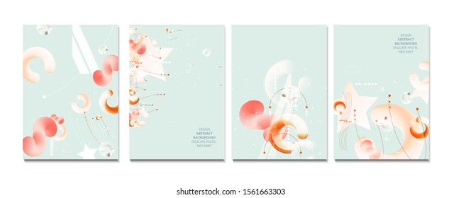 Elegant neo mint color pastel muted pale calm tones card templates set