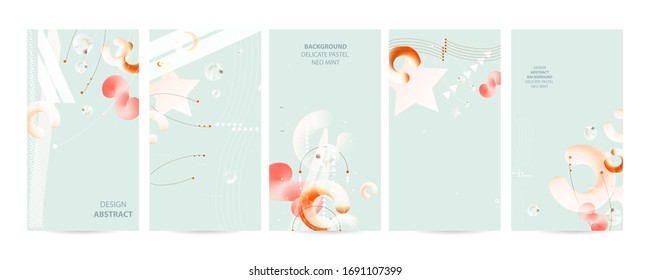 Elegant neo mint color pastel muted pale calm tones card templates set