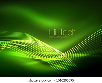 Elegant neon flowing stripes, smooth waves with light effects. Vector illustration