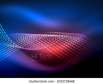Elegant neon flowing stripes, smooth waves with light effects. Vector illustration