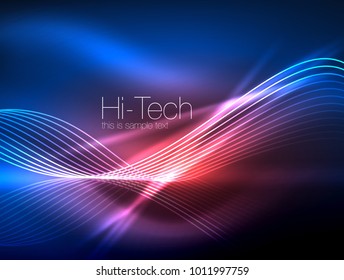 Elegant neon flowing stripes, smooth waves with light effects. Vector illustration