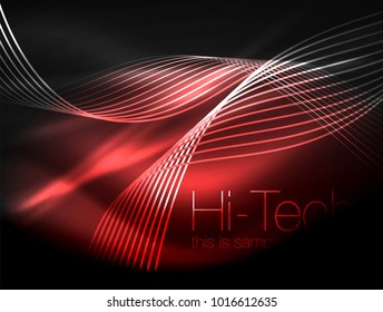 Elegant neon flowing stripes, smooth waves with light effects. Vector illustration