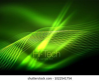 Elegant neon flowing stripes, smooth waves with light effects. Vector illustration