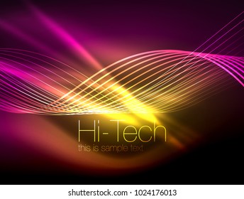 Elegant neon flowing stripes, smooth waves with light effects. Vector illustration