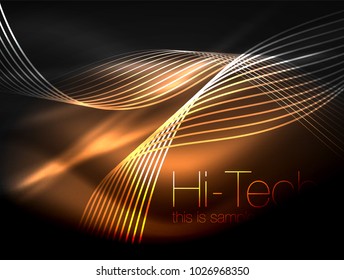 Elegant neon flowing stripes, smooth waves with light effects. Vector illustration