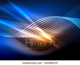 Elegant neon flowing stripes, smooth waves with light effects. Vector illustration