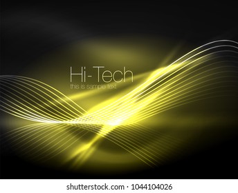 Elegant neon flowing stripes, smooth waves with light effects. Vector illustration
