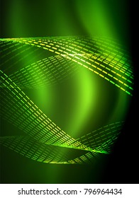 Elegant neon flowing stripes, smooth waves with light effects. Vector illustration