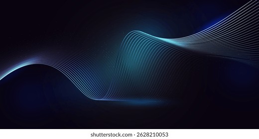 Ondas de neon elegantes fluem através de um vazio cósmico, criando uma paisagem futurista e serena
