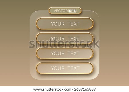 Elegant neumorphic UI design template with golden elements. Modern customizable buttons and text fields. Vector illustration.