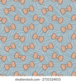 Elegant neutral bow seamless pattern with subtle zebra stripes. Ideal for chic fabric prints, home decor, packaging, wallpaper, and stylish feminine backgrounds.