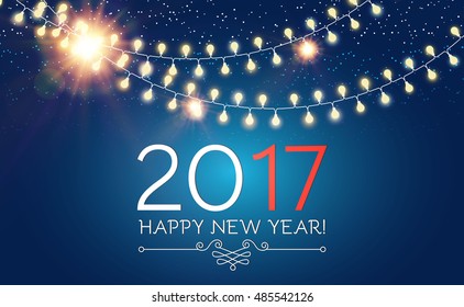 Elegant New 2017 Year Background with Light Garlands. Seasonal Wallpaper. Vector illustration