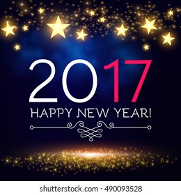 Elegant New 2017 Year Background with Falling Stars and Lights. Seasonal Wallpaper. Vector illustration