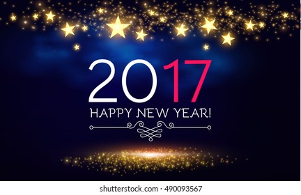 Elegant New 2017 Year Background with Falling Stars and Lights. Seasonal Wallpaper. Vector illustration