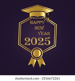 Elegant New Year 2025 Greeting with Graduation Cap and Gold Ribbon 