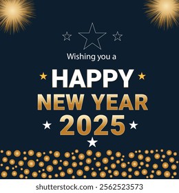 Elegant New Year 2025 Greeting Card With Golden Elements And Starry Design