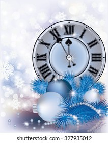 Elegant New Year background with clock, vector illustration