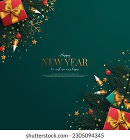 Elegant new year background in green and gold colors.