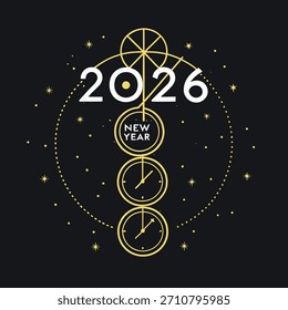 Elegante diseño de Año Nuevo con relojes y estrellas perfecto para celebrar el próximo año