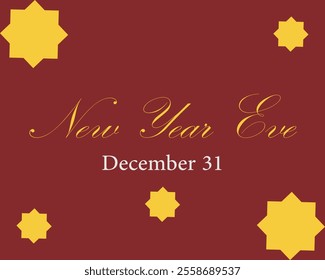 Elegant New Year's 2025 Eve card design with a festive red background.