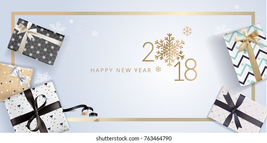 Elegant New Years greeting card. Vector illustration concept for greeting cards, web banner, flayer brochure, party invitation card.