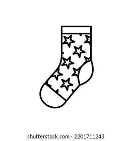 Elegant newborn socks outline vector icon. EPS 10. Cotton babies product sign... Stylish socks badge. Woolen clothin.... Warm, autumn children concept. Illustration for print, app, web design dev, ui