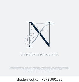 Elegante logotipo de monograma de boda con iniciales entrelazadas NF