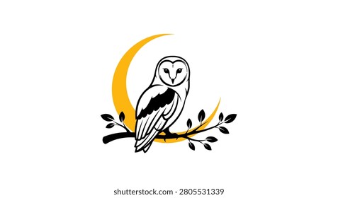 Elegant nighttime bird illustration representing wisdom, nocturnal nature, and mystery branding.
