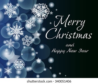 Elegant noble Christmas background with greeting inscription in blue tones