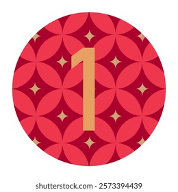 Elegant Number 1 Badge with Red and Gold Starry Pattern in a Circular Design – Ideal for Digital and Print Projects