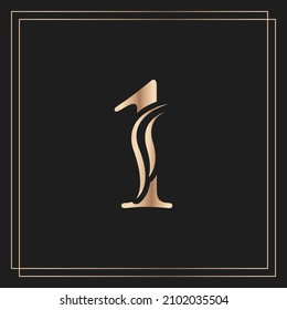 Elegant Number 1 Graceful Royal Calligraphic Beautiful Logo. Vintage Gold Drawn Emblem for Book Design, Brand Name, Business Card, Restaurant, Boutique, or Hotel