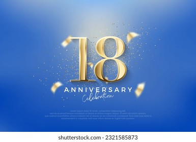 Elegant number 18th with gold glitter on a blue background. Premium vector for poster, banner, celebration greeting.