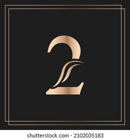 Elegant Number 2 Graceful Royal Calligraphic Beautiful Logo. Vintage Gold Drawn Emblem for Book Design, Brand Name, Business Card, Restaurant, Boutique, or Hotel