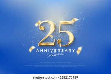 Elegant number 25th with gold glitter on a blue background. Premium vector for poster, banner, celebration greeting.