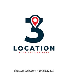 Elegant Number 3 Geotag or Location Symbol Logo. Red Shape Point Location Icon. Usable for Business and Technology Logos. Flat Vector Logo Design Ideas Template Element.