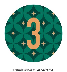 Elegant Number 3 Icon with Green and Gold Starry Pattern in a Circular Design – Perfect for Branding and Decoration