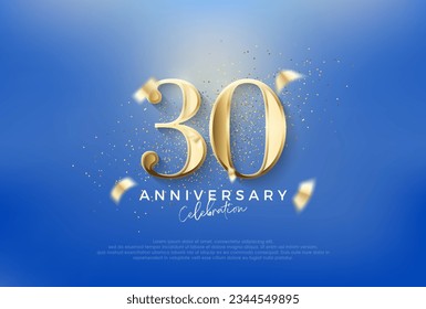 Elegant number 30th with gold glitter on a blue background. Premium vector for poster, banner, celebration greeting.