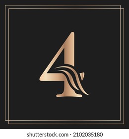 Elegant Number 4 Graceful Royal Calligraphic Beautiful Logo. Vintage Gold Drawn Emblem for Book Design, Brand Name, Business Card, Restaurant, Boutique, or Hotel