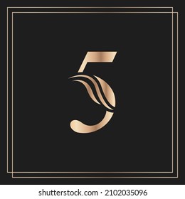 Elegant Number 5 Graceful Royal Calligraphic Beautiful Logo. Vintage Gold Drawn Emblem for Book Design, Brand Name, Business Card, Restaurant, Boutique, or Hotel