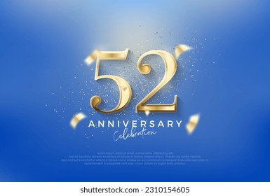 Elegant number 52nd with gold glitter on a blue background. Premium vector for poster, banner, celebration greeting.