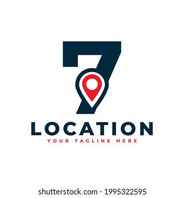 Elegant Number 7 Geotag or Location Symbol Logo. Red Shape Point Location Icon. Usable for Business and Technology Logos. Flat Vector Logo Design Ideas Template Element.